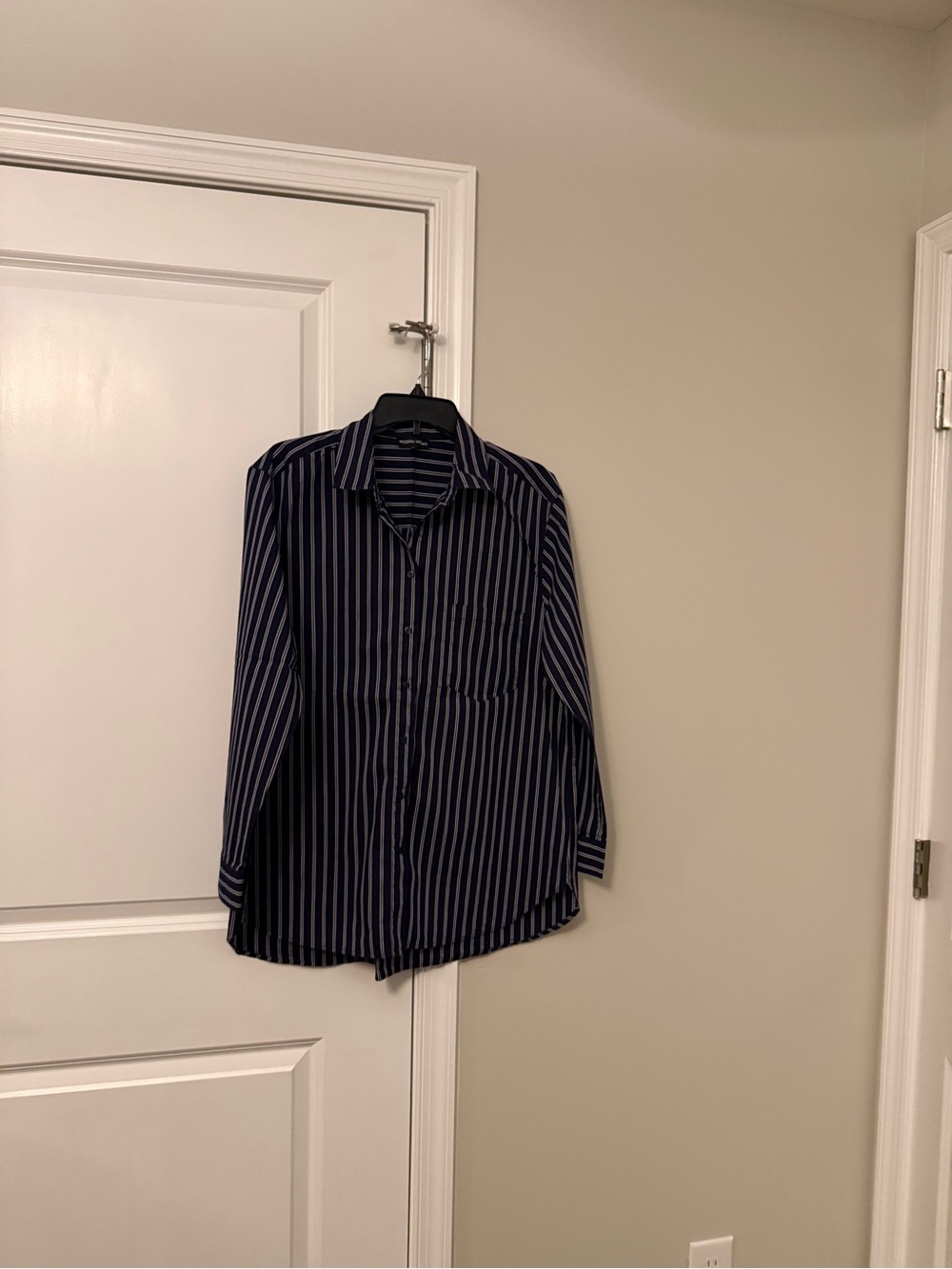 Women's Navy and White Striped Button-Down Shirt